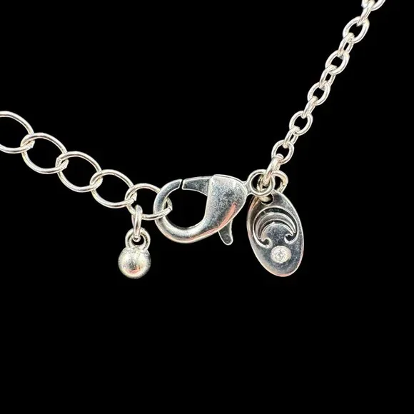 Silver Toned Chain Necklace W/ Labradorite Pendant & Rhinestone Boho Chic - Picture 5 of 7